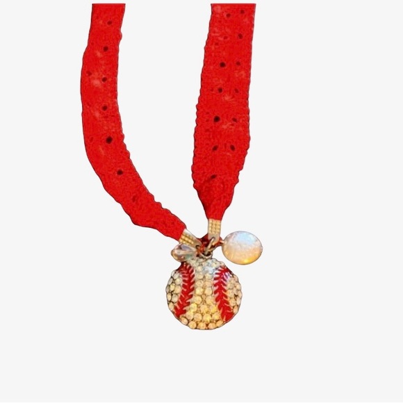 Baseball Mom Necklace Red Lace Pullover Crystal Fashion Sports Jewelry - Picture 3 of 6